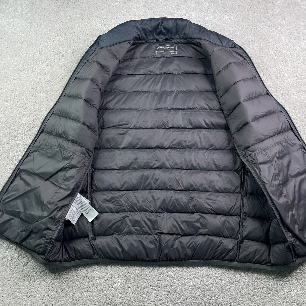 Eddie Bauer Vest‎ Mens Medium Grey Puffer Down EB650 Full Zip Quilted Pockets